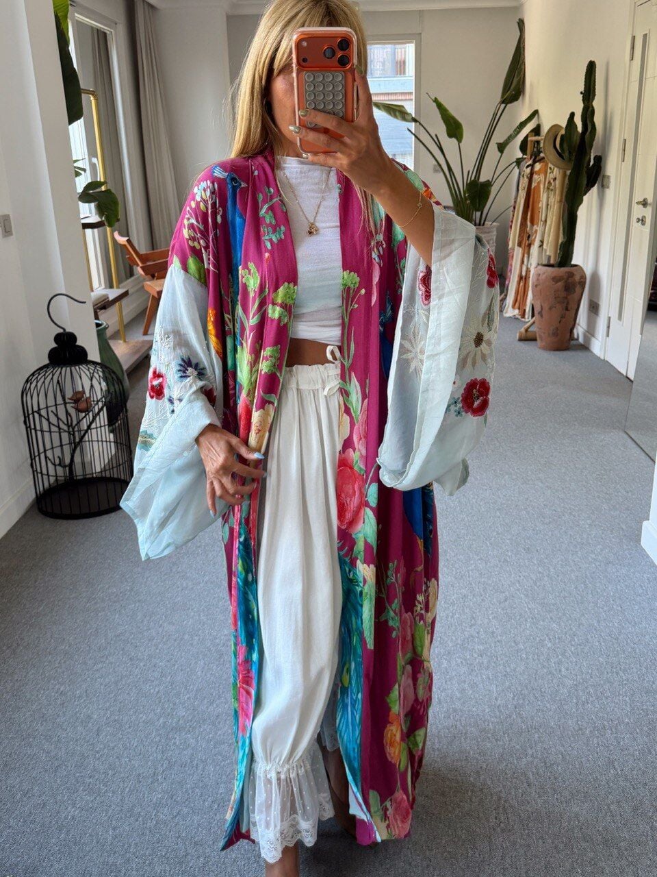FUŞYA TAVUS KUŞU DESEN KAFTAN