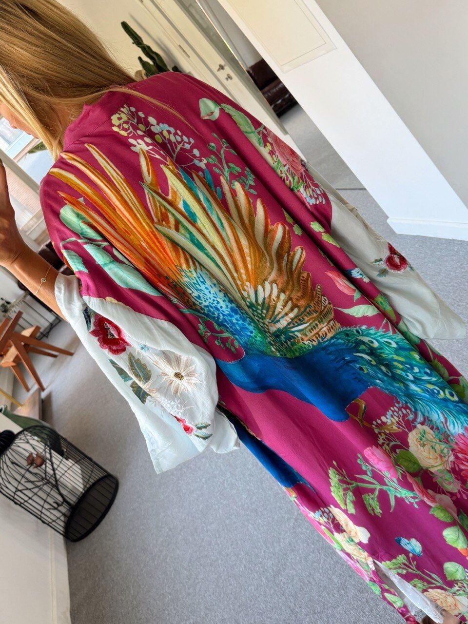 FUŞYA TAVUS KUŞU DESEN KAFTAN