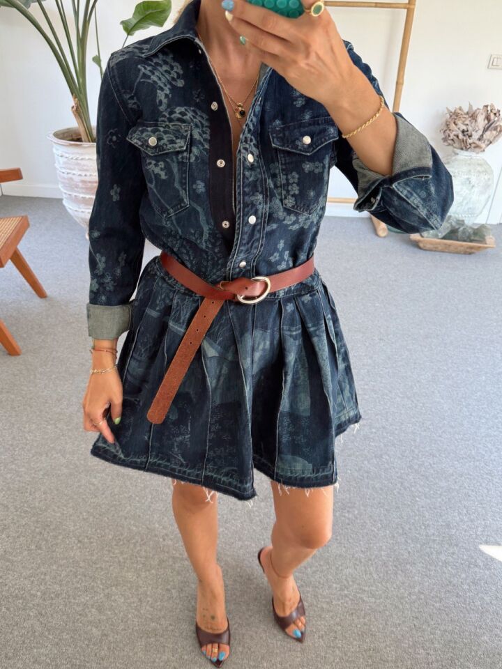 ÇİÇEK BASKILI PİLİ DETAY İTHAL ELBİSE