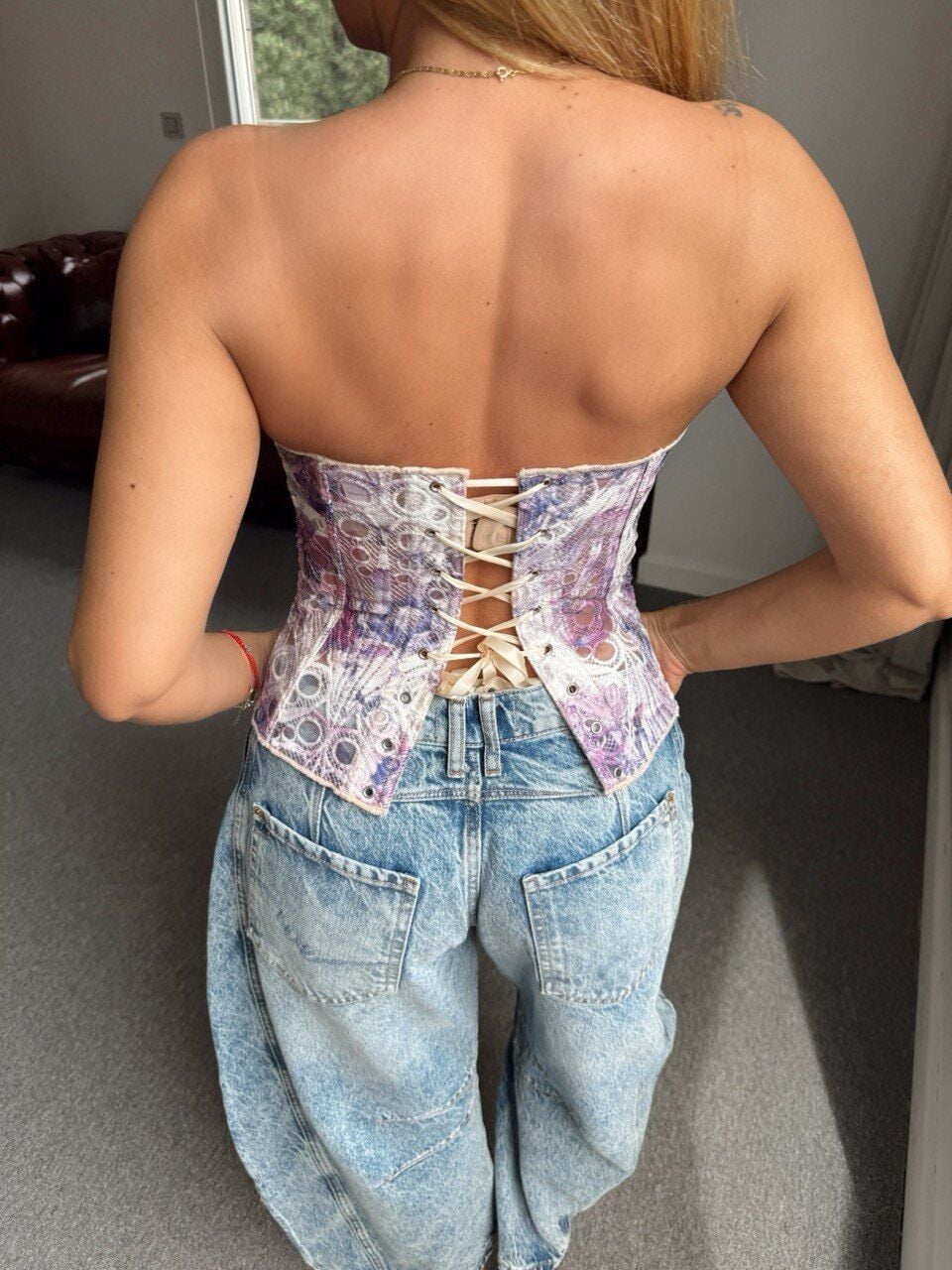 LİLA DESENLİ BALENLİ İTHAL KORSE