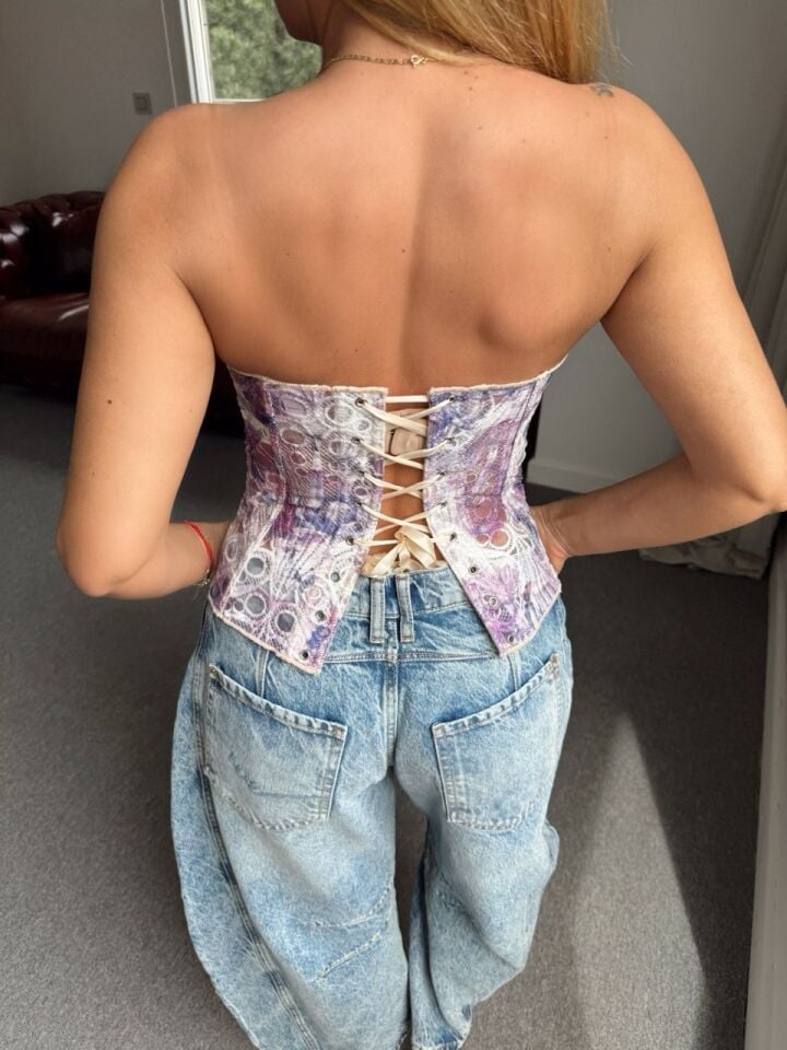 LİLA DESENLİ BALENLİ İTHAL KORSE