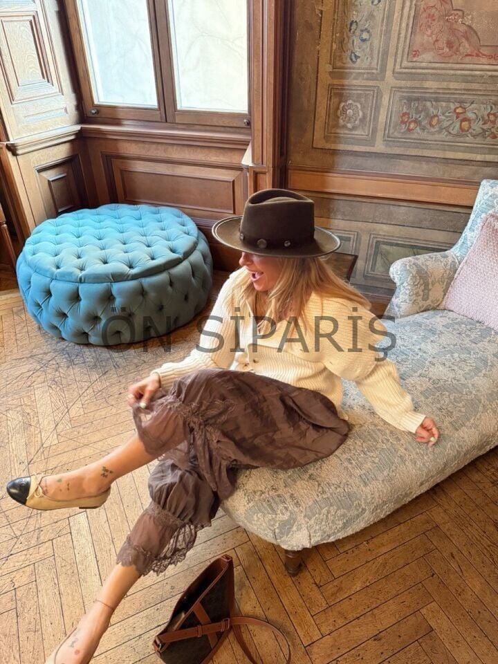 KAHVE  DANTEL DETAY ŞALVAR PANTOLON ( ÖN SİPARİŞ) 38