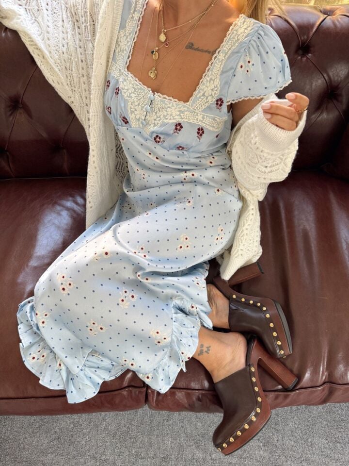 BEBE MAVİSİ PUANTİYELİ SATEN İTHAL ELBİSE