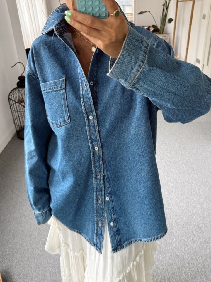 LISBON BASKILI DENIM GÖMLEK