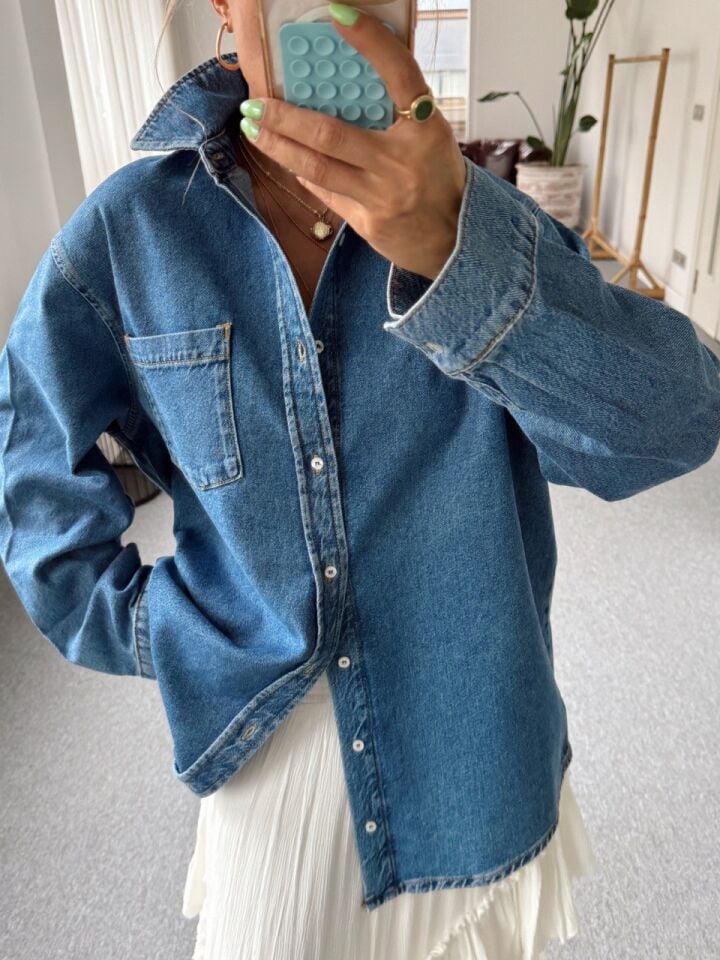 LISBON BASKILI DENIM GÖMLEK