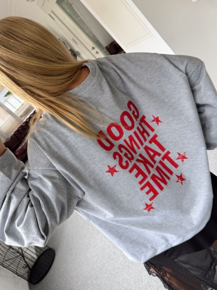 GRİ GOOD THINGS BASKILI UZUN KOLLU BASİC