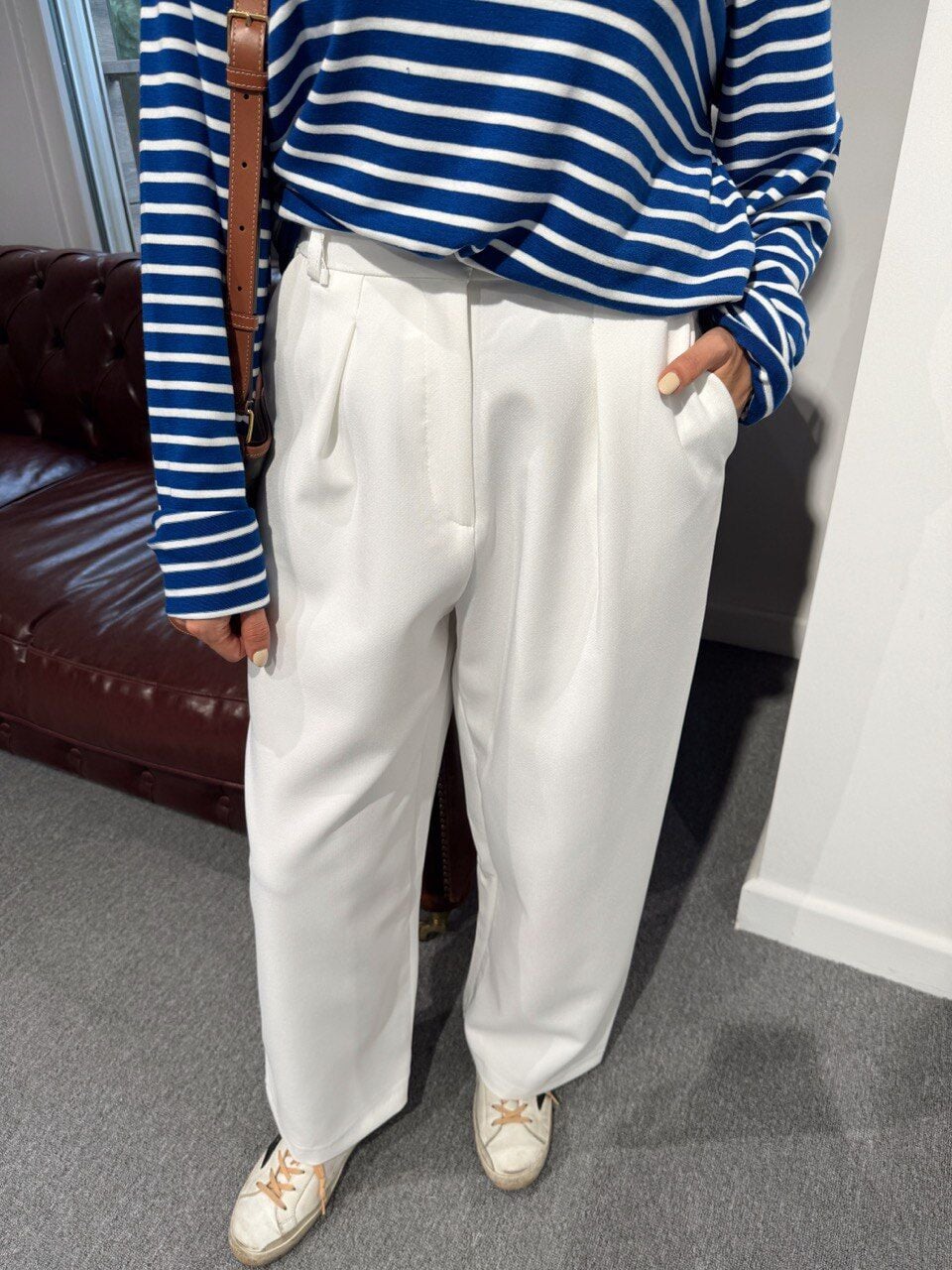 BEYAZ ÖNCEN PENS DETAYLI KUMAŞ PANTOLON