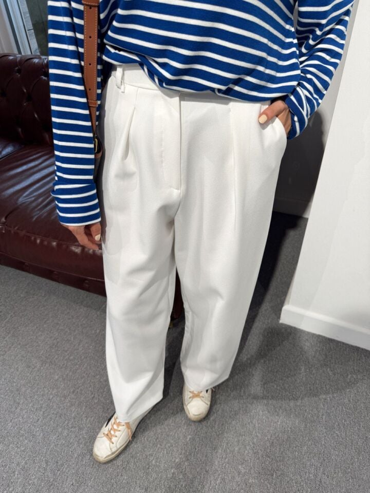 BEYAZ ÖNCEN PENS DETAYLI KUMAŞ PANTOLON
