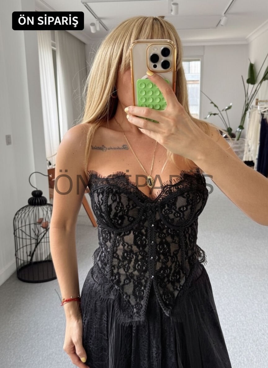 SİYAH DANTEL İŞLEMELİ KORSE(ÖN SİPARİŞ)