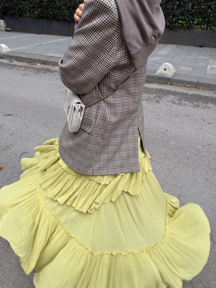 KAHVE EKOSE BLAZER CEKET