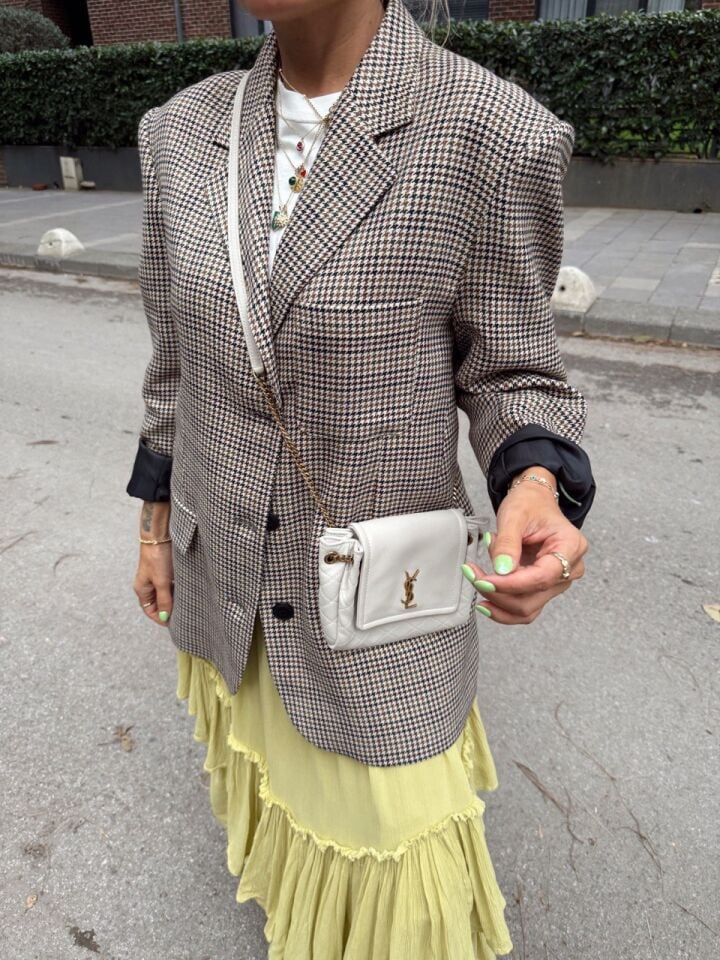 KAHVE EKOSE BLAZER CEKET