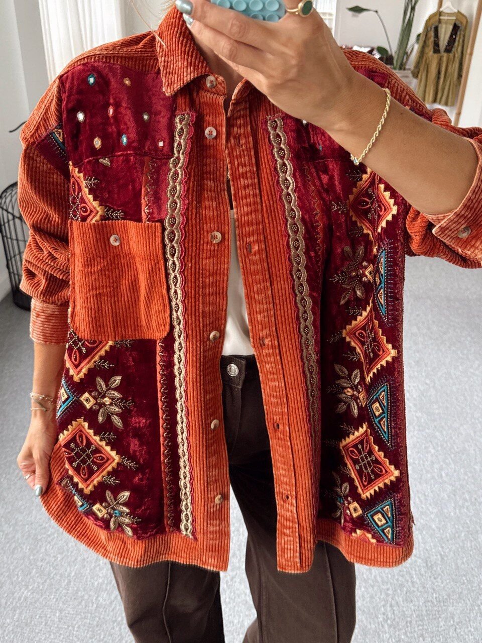 BAKIR KADİFE İŞLEMELİ İTHAL CEKET GÖMLEK