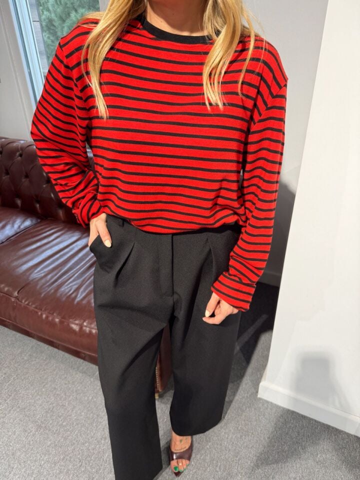 SİYAH ÖNDEN PENS DETAYLI KUMAŞ PANTOLON