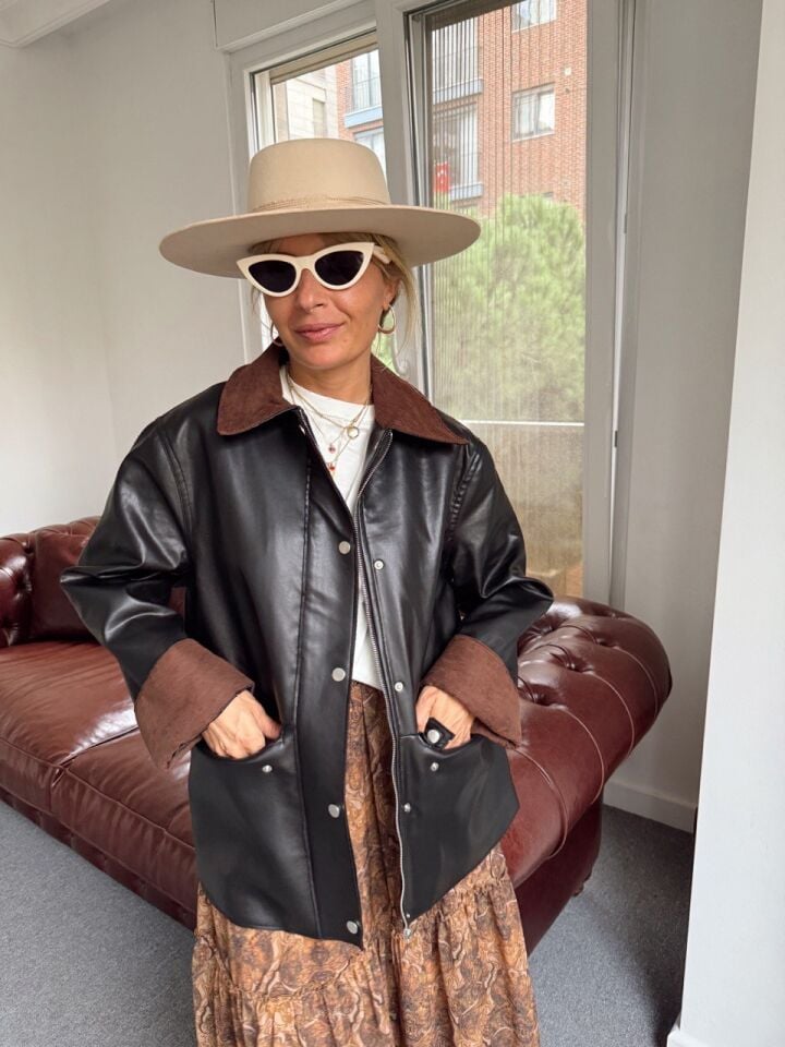 DERİ KONTRAST YAKA PARKA