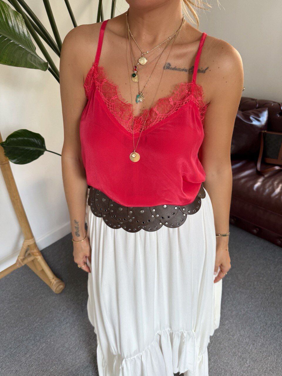 FUŞYA DANTEL DETAY İPEK İTHAL BLUZ