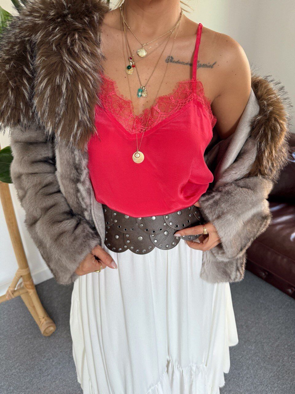 FUŞYA DANTEL DETAY İPEK İTHAL BLUZ