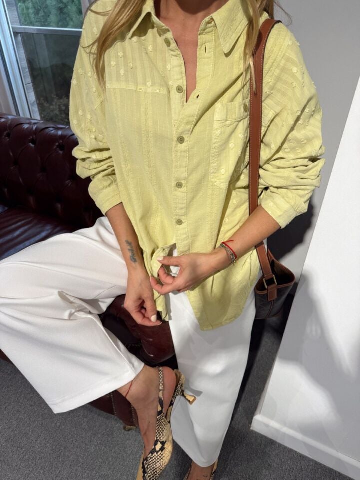 AÇIK YEŞİL PAMUKLU İTHAL GÖMLEK