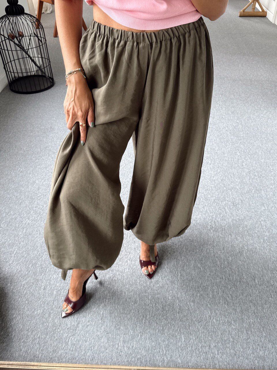 HAKİ TENSEL ŞALVAR PANTOLON