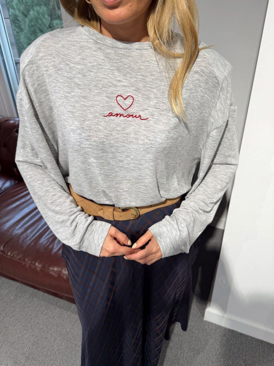 GRİ VATKALI AMOUR BASKILI  BASIC
