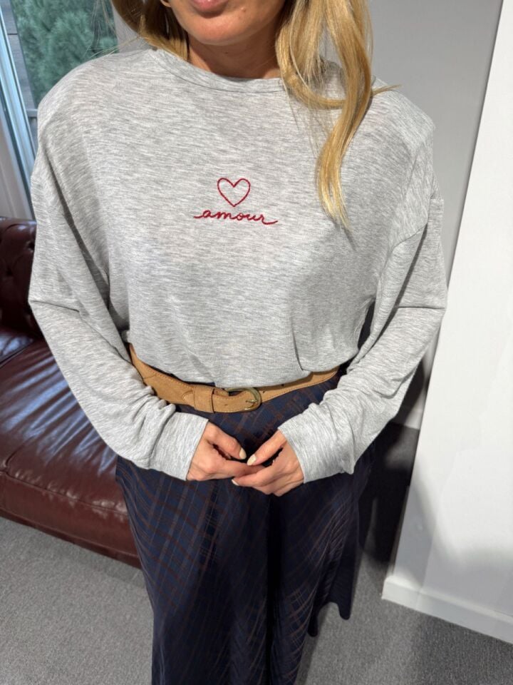 GRİ VATKALI AMOUR BASKILI  BASIC