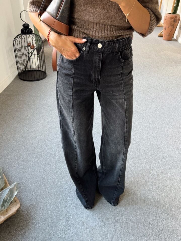 ANTRASİT KEMERLİ YÜKSEK BEL JEAN