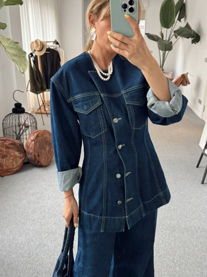 LACİVERT İTHAL DENIM CEKET