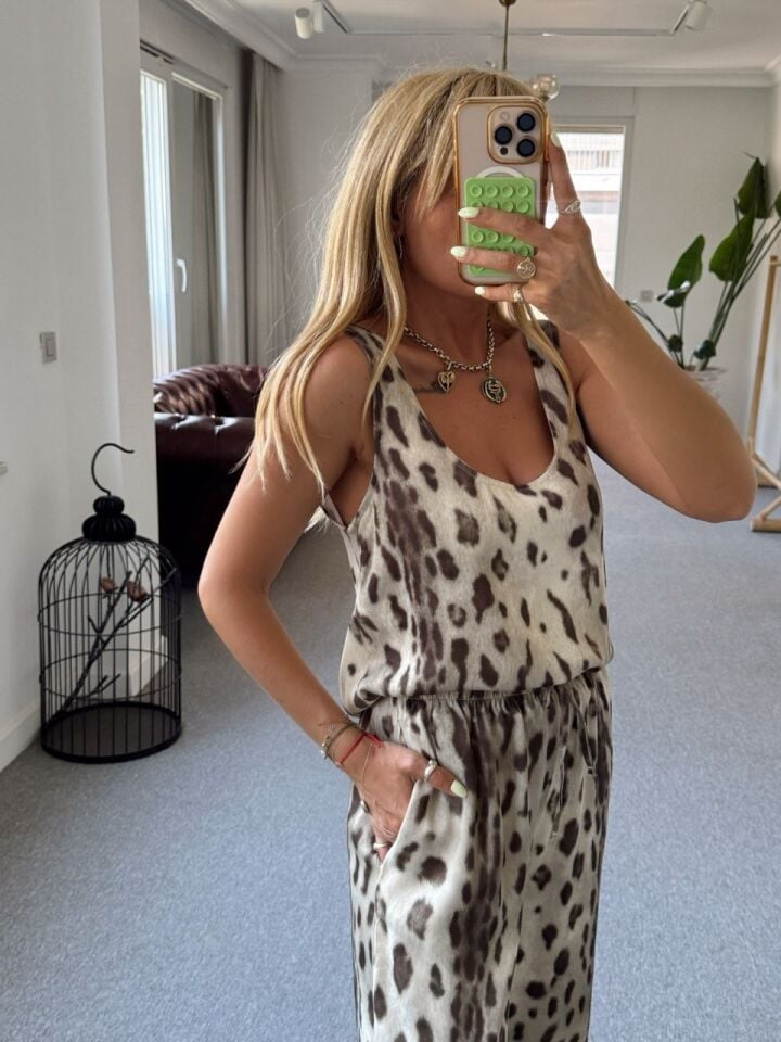 LEOPAR DESEN SATEN ATLET PANTOLON TAKIM
