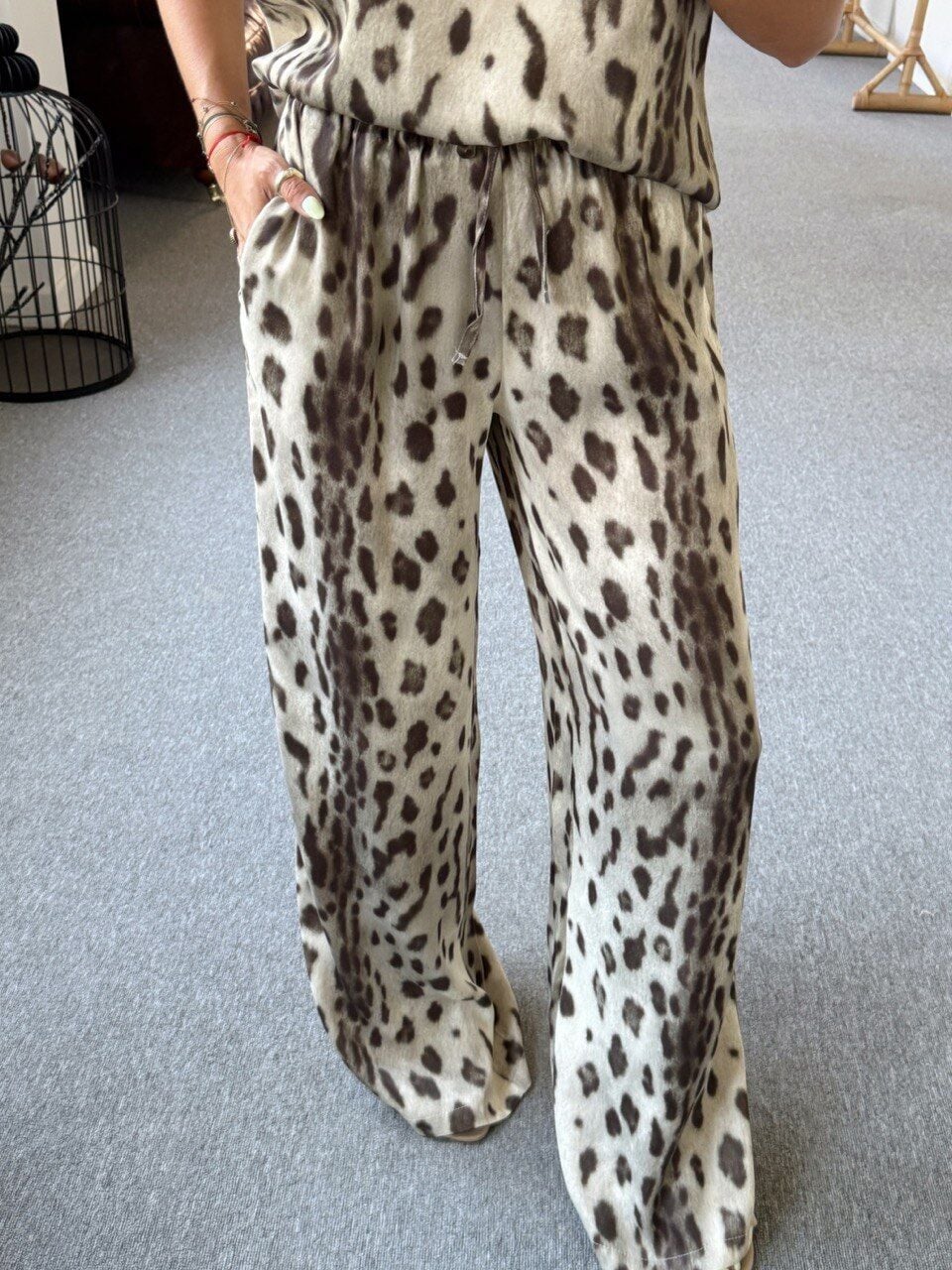 LEOPAR DESEN SATEN ATLET PANTOLON TAKIM