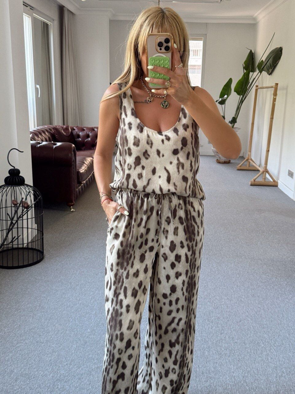 LEOPAR DESEN SATEN ATLET PANTOLON TAKIM