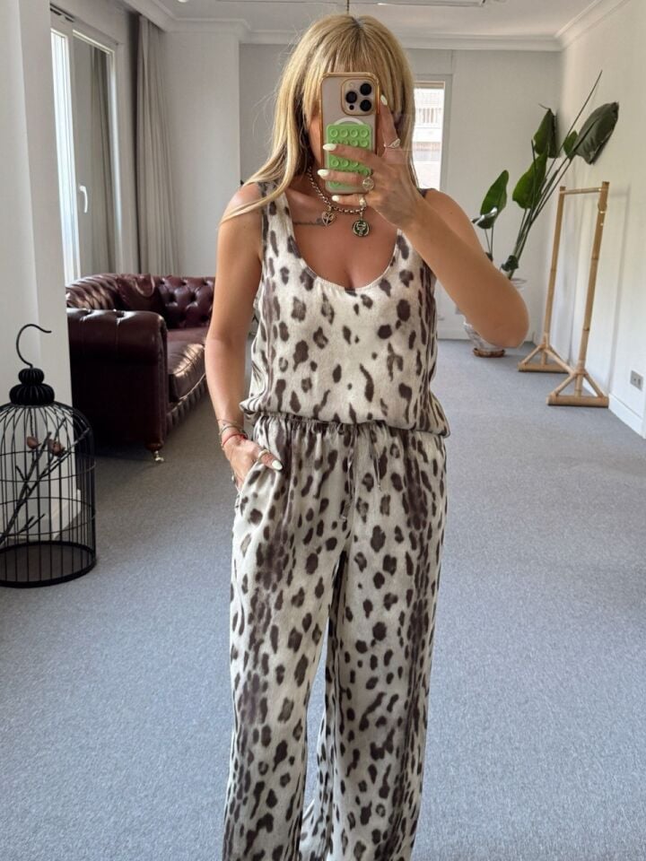 LEOPAR DESEN SATEN ATLET PANTOLON TAKIM