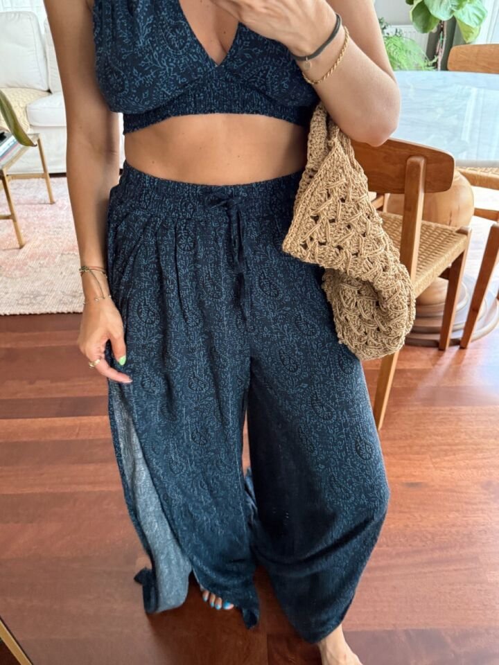 LACİVERT DESENLİ BEACHWEAR TAKIM