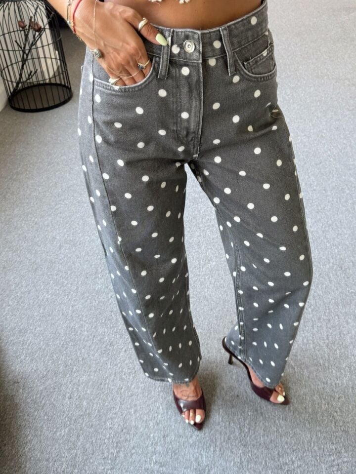 YIKAMALI PUANTİYE DESEN DENIM PANTOLON