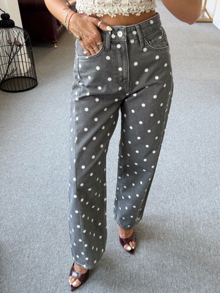 YIKAMALI PUANTİYE DESEN DENIM PANTOLON