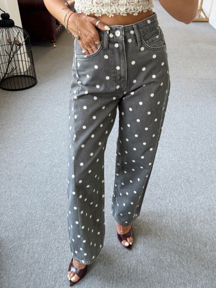 YIKAMALI PUANTİYE DESEN DENIM PANTOLON