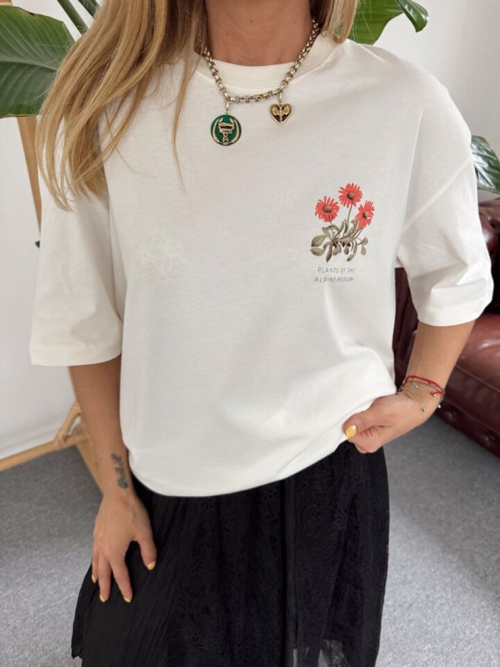 KREM SIRT BASKILI PAMUKLU TSHIRT