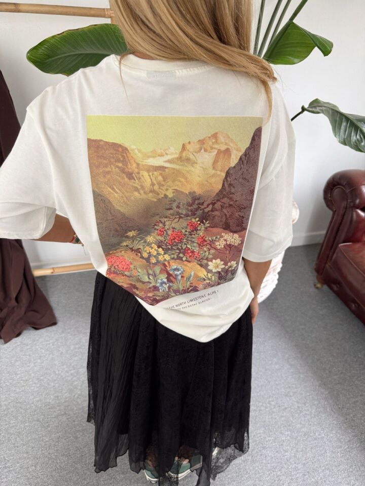 KREM SIRT BASKILI PAMUKLU TSHIRT