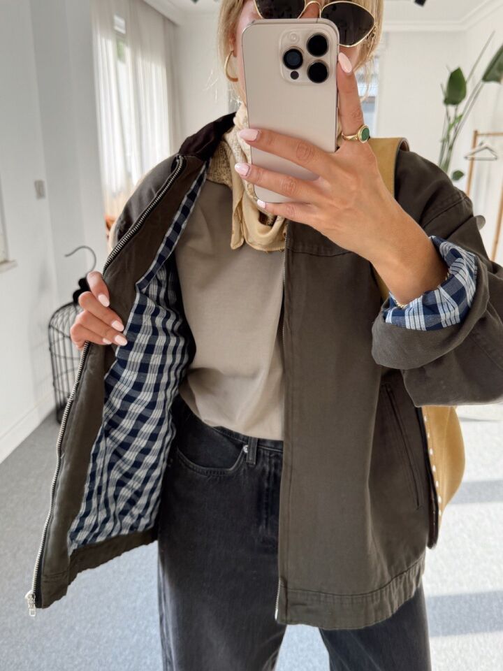 KOYU HAKİ KONTRAST YAKA CEKET