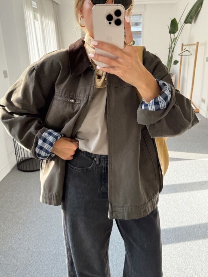 KOYU HAKİ KONTRAST YAKA CEKET