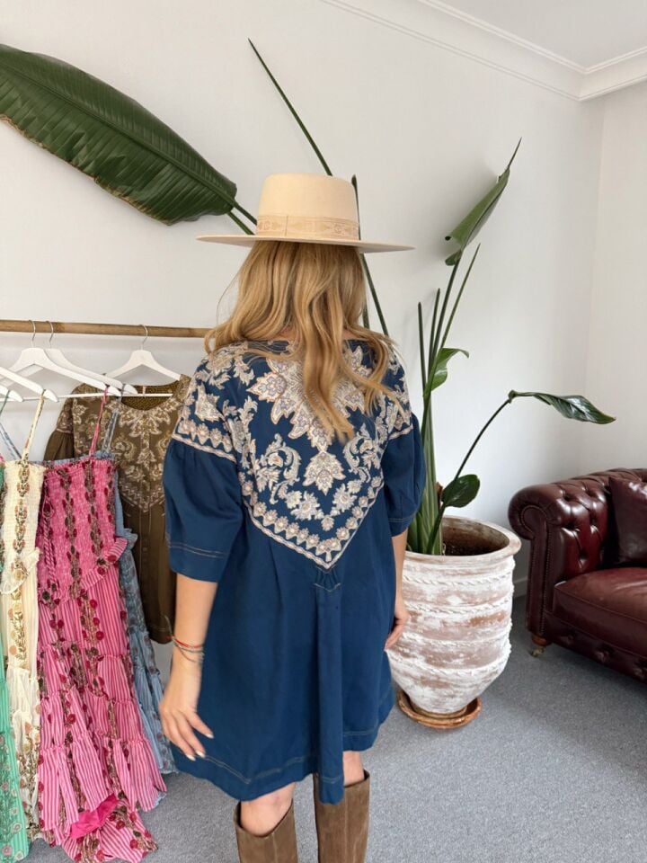 INDIGO ISLEMELI İTHAL TUNIK ELBISE