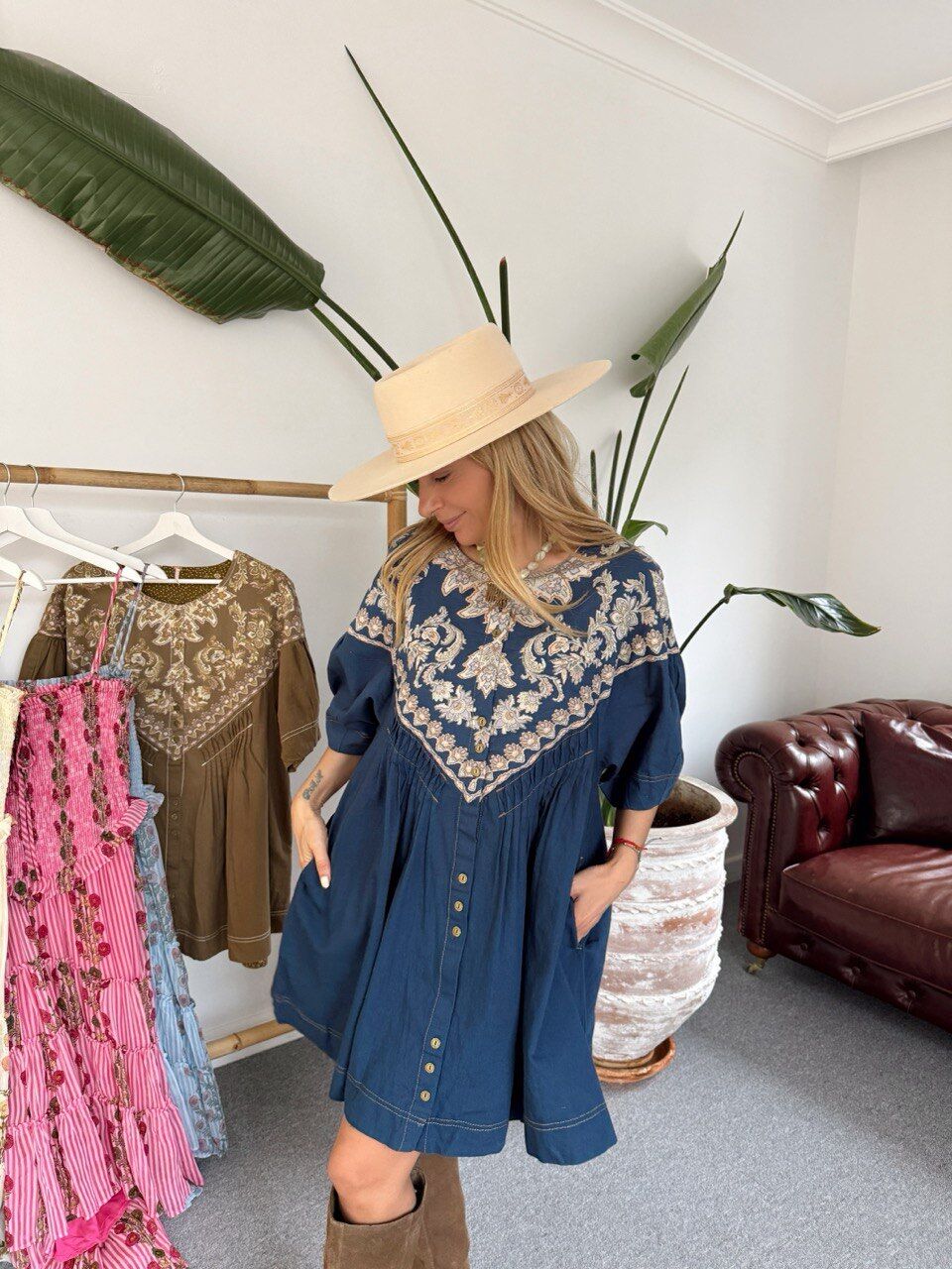 INDIGO ISLEMELI İTHAL TUNIK ELBISE