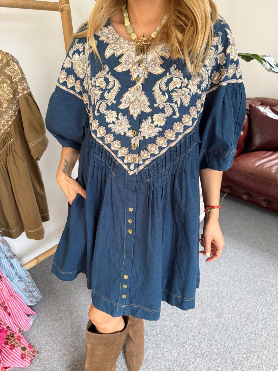 INDIGO ISLEMELI İTHAL TUNIK ELBISE