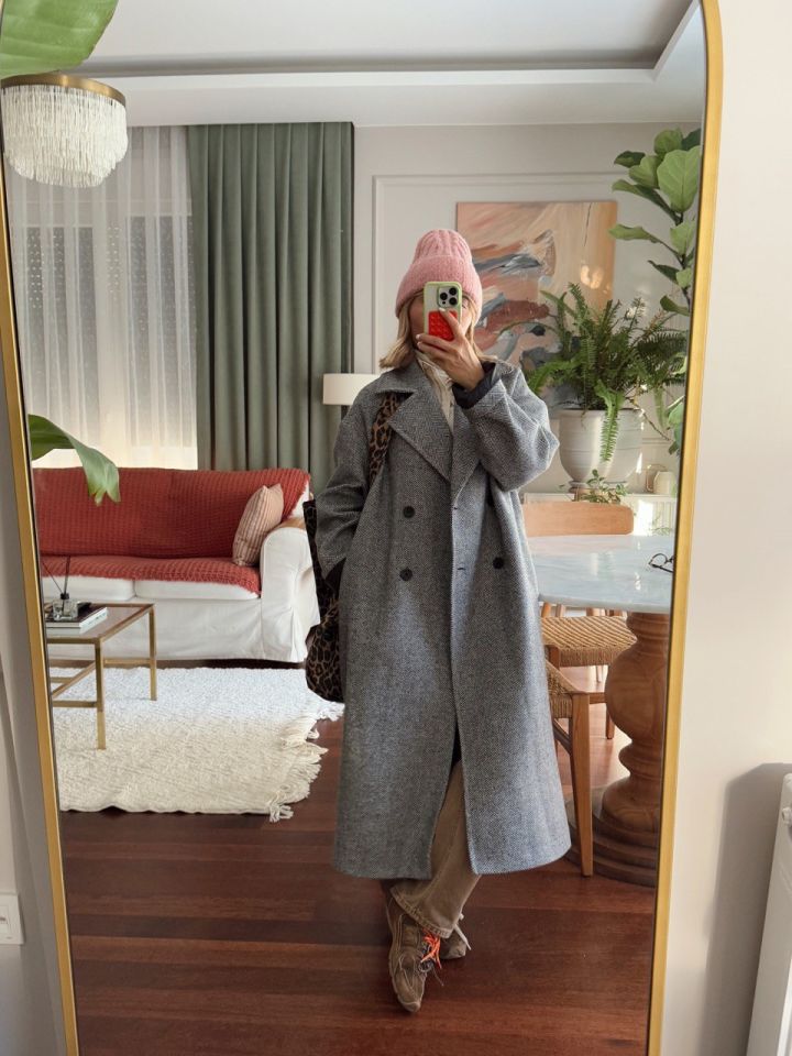 GRİ DESENLİ OVERSIZE ASTARLI KABAN