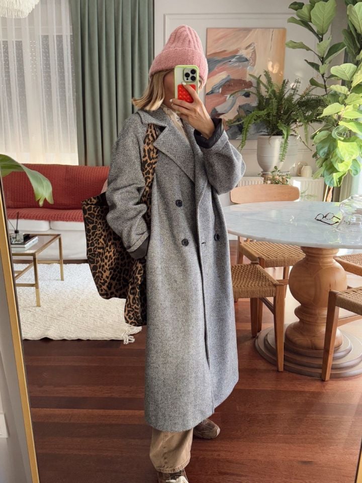 GRİ DESENLİ OVERSIZE ASTARLI KABAN