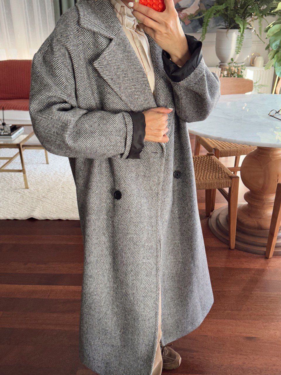 GRİ DESENLİ OVERSIZE ASTARLI KABAN