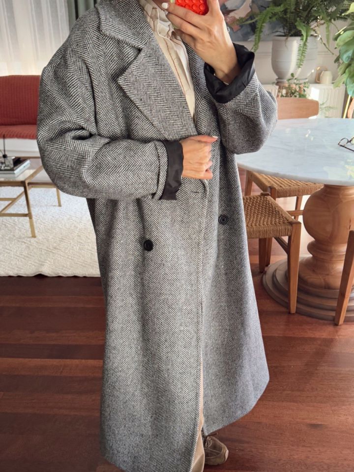 GRİ DESENLİ OVERSIZE ASTARLI KABAN