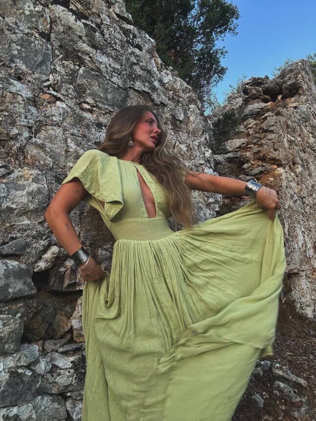 YEŞİL ORGANİK KUMAŞ İTHAL ELBİSE