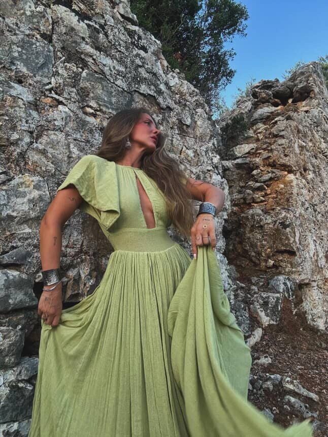 YEŞİL ORGANİK KUMAŞ İTHAL ELBİSE