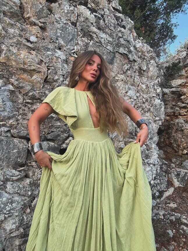 YEŞİL ORGANİK KUMAŞ İTHAL ELBİSE