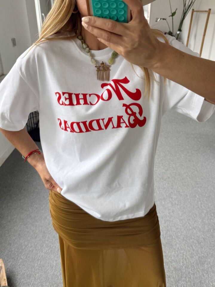 BEYAZ KIRMIZI BASKILI TSHIRT