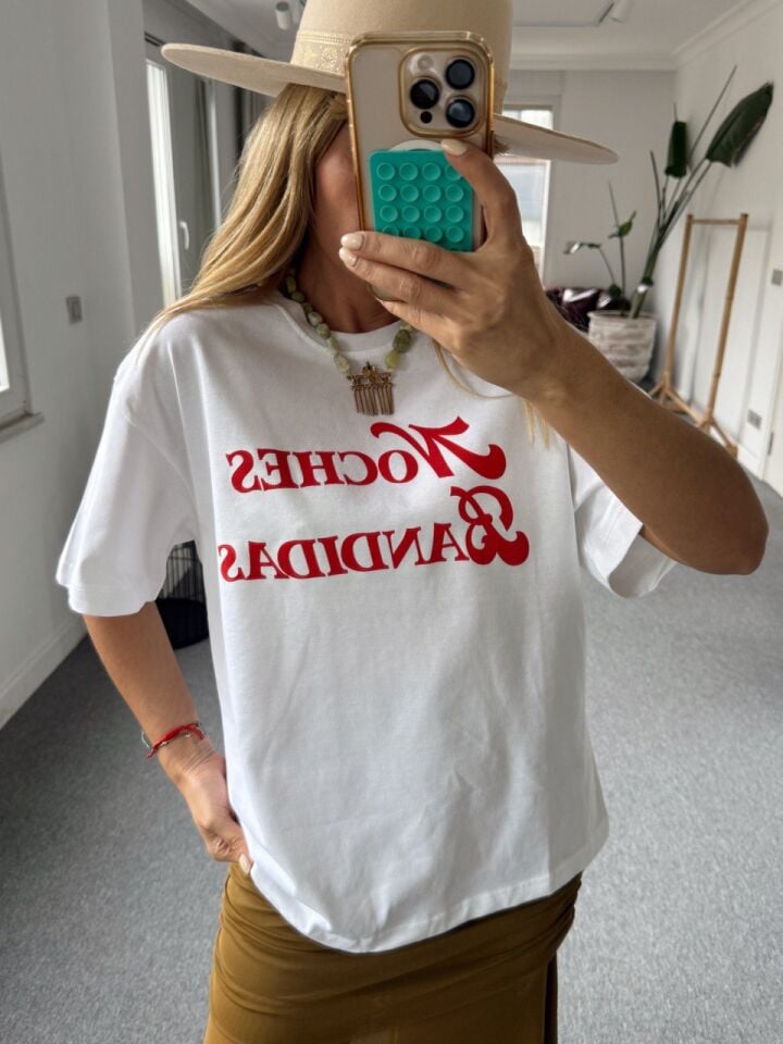 BEYAZ KIRMIZI BASKILI TSHIRT